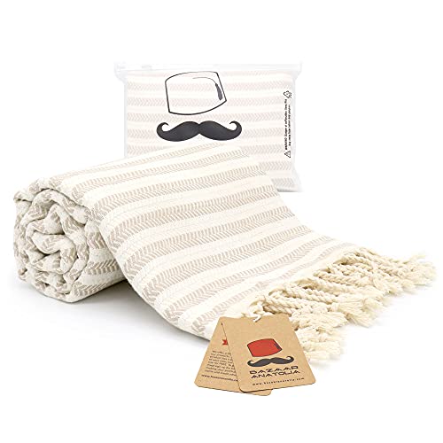 Bazaar Anatolia Arpa Turkish Towel 100% Cotton Beach Towels Oversized 77x38 Bath Towels Boho Farmhouse Bathroom Decor Gym Pool Bridesmaid Gift Quick Dry Towel (Cream)