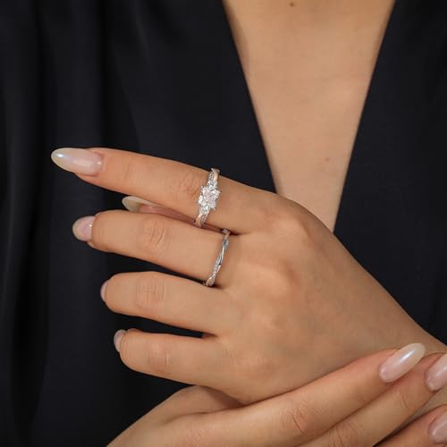 Image of Jeulia Round /Princess Cut Wedding Ring Sets for Women Three Stone Bridal Sets Engagement Ring Set CZ Twisting Infinity Pave Set 925 Sterling Silver Free Engraving
