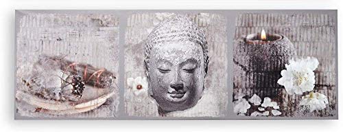 Cadre Toile Tableau Zen Bouddha Bougie 90x30 cm M1 pour decoration murale