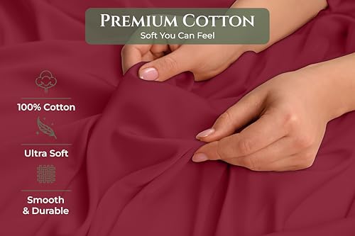 Image of Royale Linens 100% Cotton Pillow Cases King Size Set of 2 - Percale Pillowcase - Red Pillow Cases Super Soft Cooling & Breathable Hotel Cotton Pillowcases, Fits King Pillows (20 inchx40 inch, Red)