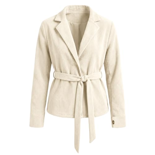 Womens Corduroy Jacket Casual Belted Long Sleeve Lapel Collar Dressy Coat - image 3
