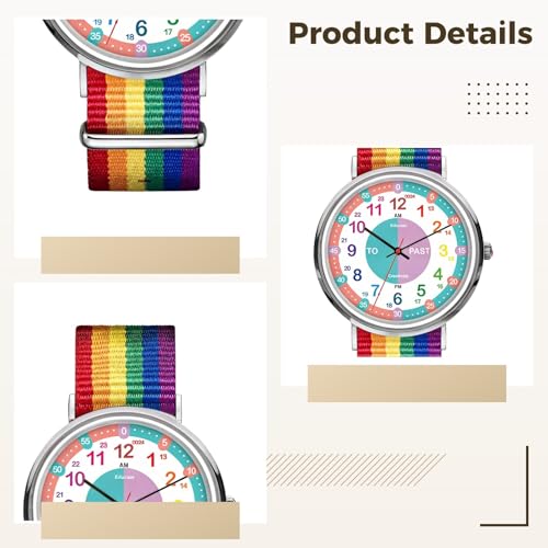 Analog Watch for Kids with Rainbow Strap, Time-Telling Made Easy with Color-Coded Numbers4
