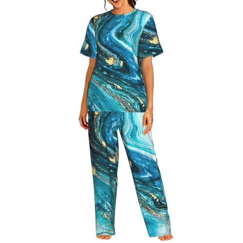 Pyjama manches courtes femme imprimé marbre pour vos soirées cocooning