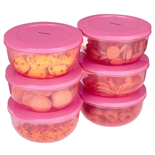 Amazon Brand – Solimo Nestable & Stackable Container Set, Round, 1350 Ml, Set Of 6, Pink For Rs. 184 @ 69 %