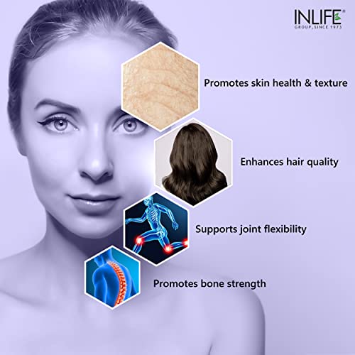 Image of INLIFE Japanese Hydrolyzed Collagen Peptides Powder Clinically Proven Ingredient, Type 1 & 3, for Men & Women (Unflavoured, Collagen, 200g)