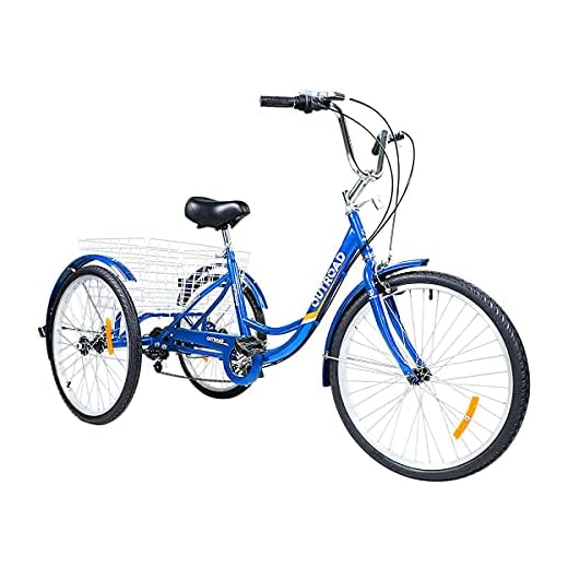 Max4out 7-Speed Adult Tricycle with Large Basket 24/26 Inch, Stable 3-Wheel Cruise Bicycle for Shopping, Beach and City Trike Perfect for Men, Women, Seniors(24-Blue)