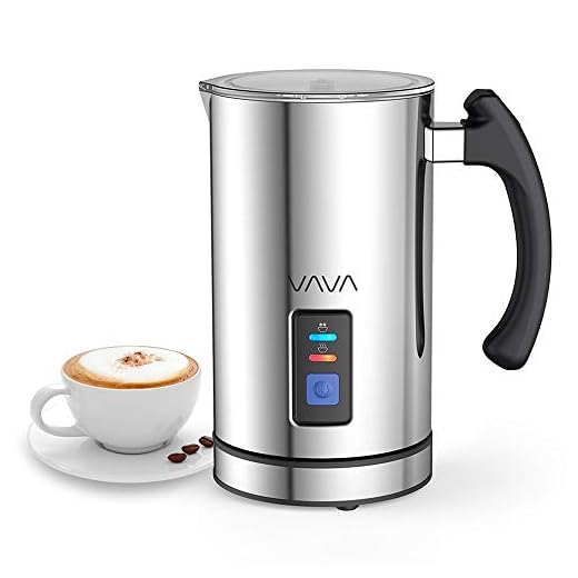 VAVA Espumador Leche Eléctrico Batidora de Leche (3 Modos espumo frío/Caliente y Calentar, apagamiento automático, protección contra-sobrecalentar) Acero Inoxidable, Espuma Rica, 115ml/ 240ml