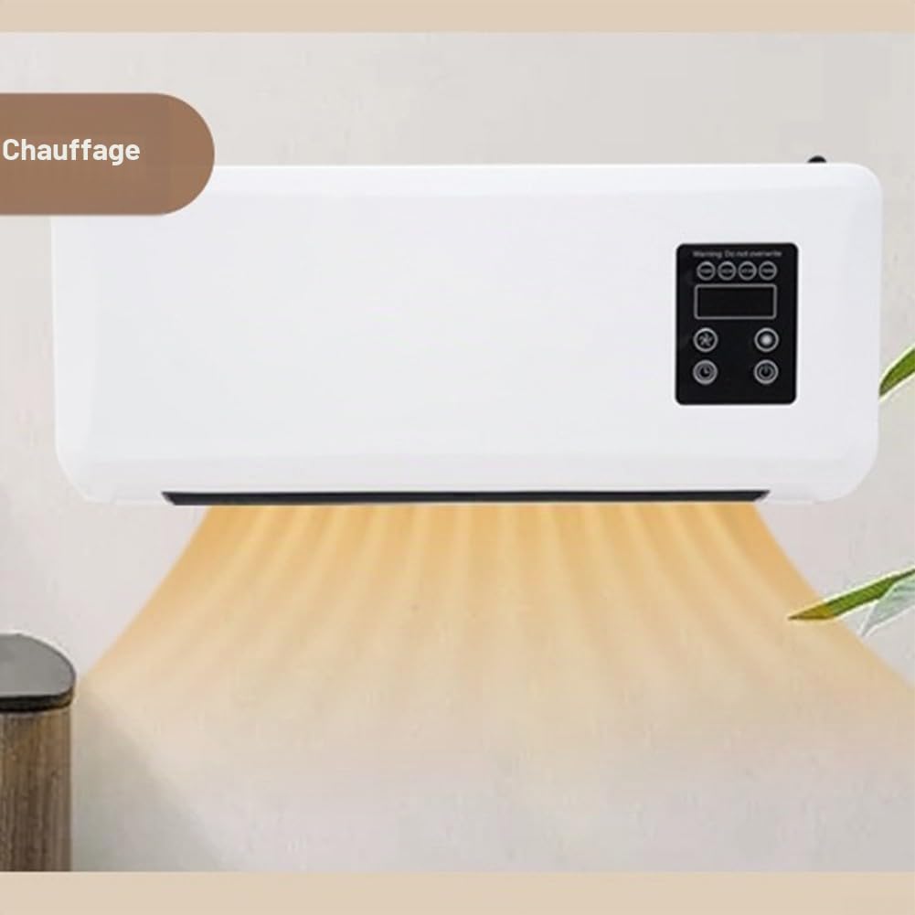 Ventilateur mural 2 en 1 de chauffage et de refroidissement, silencieux, petit climatiseur pour chambre à coucher, salle de bain, compact avec mode brise naturelle, blanc, 42 x 18 x 12 cm