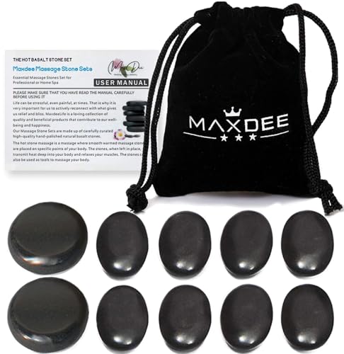 Maxdee Gua Sha Facial Tool & Hot Stone Massage Set | 8 Mini Gua Sha Stones & 2 Hot Massage Stones Facial Sculpting for Jawline Contour & Puffiness Reduction Facial Massage Tool Skin-Care Gift 1.6