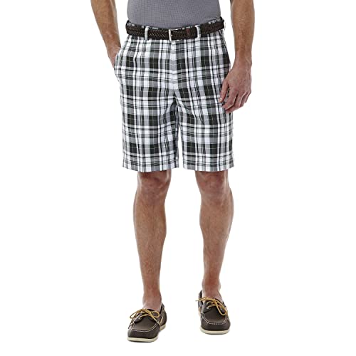 Haggar Men's Cool 18 Expandable Waist Plain Front Large Plaid Short