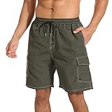 JustSun Badehose Herren Schnelltrocknend Badeshorts Herren Kurz Shorts Badehosen Männer Schwimmhose Herren Strandshorts Boardshorts Armeegrün M