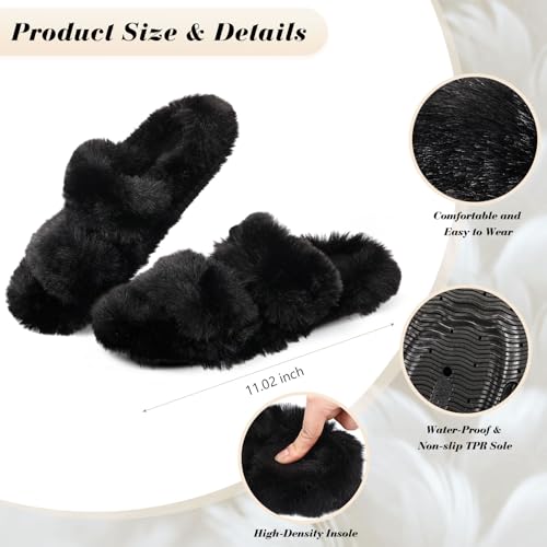 Image of Toulite 6 Pairs Bridesmaid Slippers Bulk, Black White Fuzzy Slippers for Women Fluffy Cozy Open Toe Soft Bride Slipper Wedding Ladies Furry House Shoes