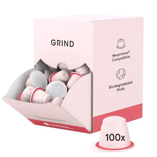 Grind Extra Dark Coffee Pods – Pack of 100 Biodegradable Arabica Capsules – Nespresso® Original Compatible – Home Compostable – Barista Quality and Specialty Grade – Dark Roast