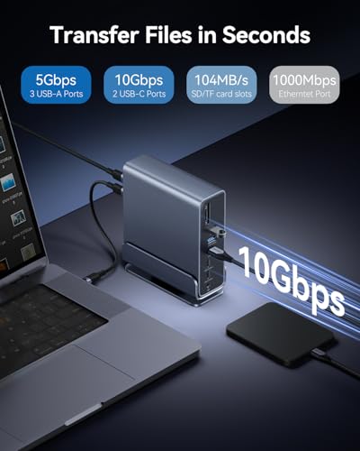 VENTION 15-in-1 Laptop Docking Station Dual Monitor, 360° Roatable Triple Monitor Docking Station with 2 * 4K HDMI and 1*DP, PD 100W Charging for Laptop, 10Gbps USB Port Transfer, RJ45, Audio, SD/TF