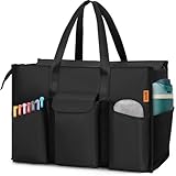 IBVIVIC Tote Bag for Women, Large Tote Bag with Multiple Pockets, Waterproof Organizing Handbag with Zip Top for Teacher Work, Travel, Gym (Black)