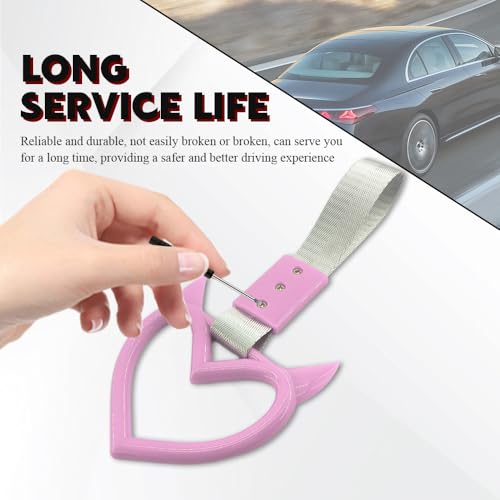 Image of 2PCS Heart shaped Car Handle Straps, Heart Car Accessories, Ring Hearts Shaped Cars Hand Strap Drift Charm, Universal Handle Keychains Accessory Suitable for Cars Bus (Pink+silver)