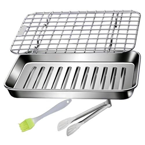 LIGUOYI Vassoio da Cucina Teglia per Forno con Griglia, Teglia per Grasso Rettangolari Vassoio in Acciaio Inox Antiaderente, Teglie per Biscotti Facile da Pulire Teglia in Metallo(240x180mm)