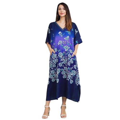 Image of Miss Lavish London Ladies Kaftans Kimono Maxi Style Dresses Suiting Teens to Adult Women in Regular to Plus Size (134-Blue, US 20-24)