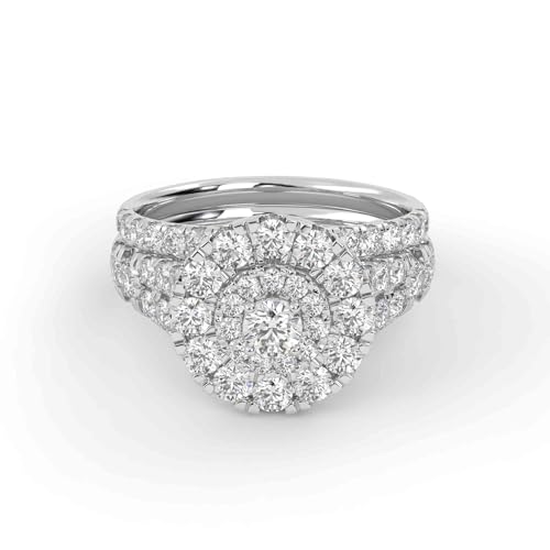 Double Halo Split Shank Bridal Ring Set, 1.70 Cttw Lab Created Moissanite Engagement Wedding Rings in 10K / 14K Solid Gold or 925 Sterling Silver Jewelry Gift for Her