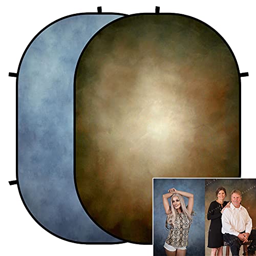 Kate 5x6.5ft(1.5x2m) Collapsible Backdrop Blue Brown Texture Folding Double Sided Backgrounds for Photo, Video Meetings, Live Streaming
