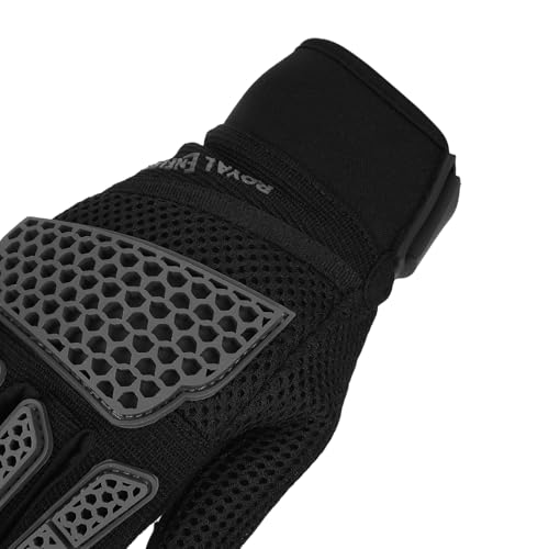 Image of Royal Enfield Street Ace Riding Gloves | Air Mesh- Optimum Ventilation | Microsuede Patch for Grip | Poly Stretch Fabric | Protection- TPR Knuckle Protectors | Dark Black S