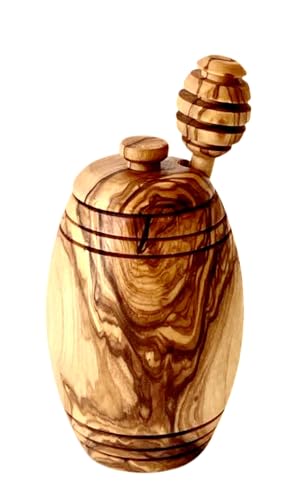 Choixe. Olive Wood Honey Pot with Honey Dipper. Authentic Mediterranean Olive Wood. Handcrafted.