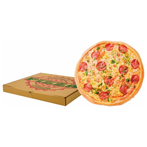 United Labels Pizza Kissen rund, Kopfkissen 40 cm, Sofakissen in Pizzakarton, Dekokissen, lustiges Geschenk für Kinder und Erwachsene