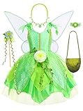 HHYTOKKI Fairy Princess Costume Set with Wings, Girls Forest Halloween Birthday Party Dress, Floral Headband and Wand 3-10Y (Fairy Princess Dress, 5-6T (Tag-130))
