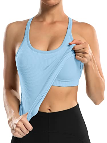 Image of ATTRACO Ribflex Ribbed Workout Tank Tops for Women with Built in Bra Racerback Scoop Neck Athletic Top