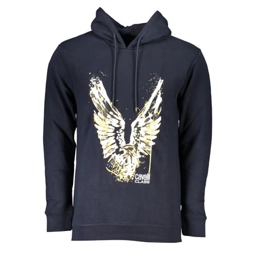 Sweat à capuche Cavalli Class en coton bleu marine et broderie premium or
