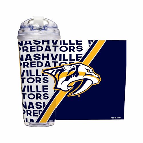 Rico Industries NHL Hockey Nashville Predators 24oz Acrylic Tumbler with Hinged Lid, Officially Licensed Double Wall Tumbler with Straw