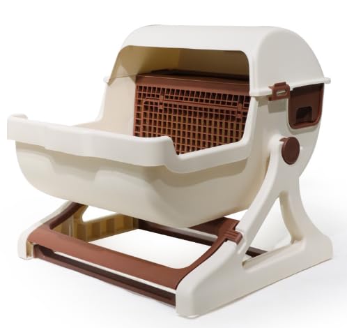 猫用セミクローズドトイレ(猫砂盆付きスコップ 四季通用) (ブラウン)