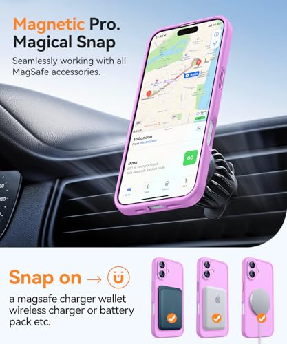 Image of CANSHN Magnetic for iPhone 16 Case, Upgraded [Full Camera Protection] [Compatible with Magsafe] [Translucent Matte] Shockproof Protective Phone Case for iPhone 16 - Pinkish Purple