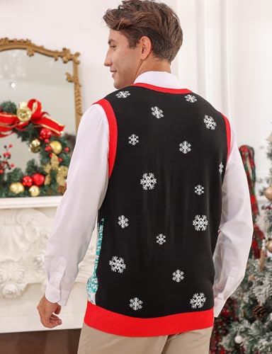 RAISEVERN Ugly Christmas Sweater Vest Mens Funny Knitted V-Neck Jumper Holiday3
