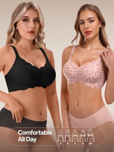 Image of Angelhood Seamless Jelly Bras for Women Wireless Push Up T-Shirt Bra Pack | Full Coverage, V Neck, No Underwire, Everyday Comfort, Convertible Bralettes, Supportive, Back Smoothing, Scalloped Brassiere