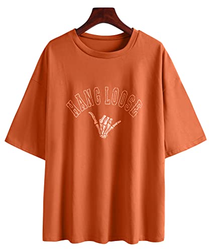 Fenxxxl Women's Short Sleeve Oversized Tee Teen Girls And Boys Graphic Letter Print T Shirts Loose Casual Summer Tops Tunic F491-6711-Tiexiured L #TOP1