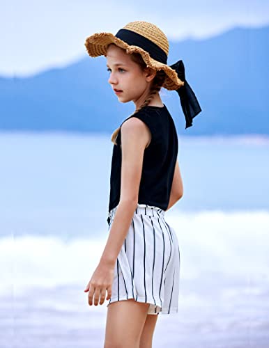 Image of Arshiner Girls Summer Outfits Hawaiian Shirt Beach Kids Clothes Spring Green Tanks Floral Leaf Short Sets Size 6