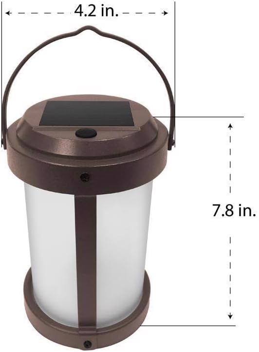 Diagram showing the dimensions of the Feit Electric OneSync Solar LED Hanging Lantern: 4.2 inches wide and 7.8 inches high.