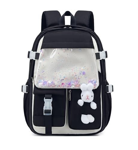 Cute Backpack for Girls Trendy School Bag for Girls Durable Book Bag for Students Girl Daily Backpack Black - Main Image
