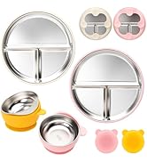 MISSLILI Stainless Steel Kids Plates and Bowls with Suction, Divided Baby Plate and Toddler Bowl ...