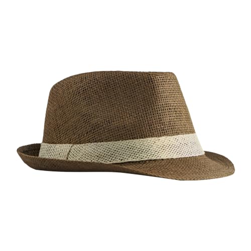 Image of Men Fedora Beach Sun Hat Women Panama Short Brim Sun Protection Straw Beach Hat Classic Foldable Packable Jazz Beach Sun Hat
