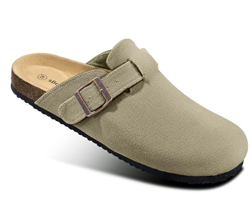 Image of BULLIANT Women Clogs-Fleece-Lined Suede Mules Slippers Nurse Shoes Unisex-Memory Foam Arch Support Cork-Footbed