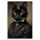 Ljubovnik Gentleman Black Cat Canvas Frame Wall Art Halloween Wall Decor Retro Art Funny Cat Poster Academic Gothic Painting Bedroom Living Room Kitchen Hallway8x12in Unframed, style-1