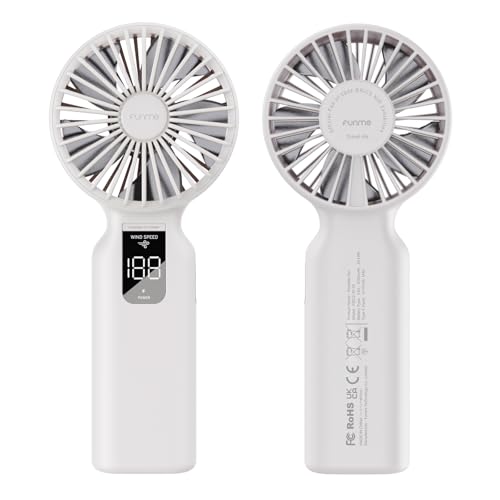 Funme Portable Handheld Fan, 100 Speed Scroll Wheel Control with Boost Mode, 42H Long Runtime, 6700mAh Rechargeable Travel Fan, LED Display, Quiet Personal Fan for Concerts Camping Office-Wh