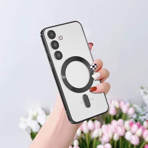 Image of Magnetic Case for Samsung Galaxy S24 Plus, Electroplated Clear Slim Phone Case with Camera Protection, Shockproof Compatible with MagSafe, Black