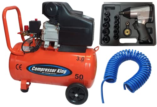 Image of Compressor King 3Hp 50L Lubricated Air Compressor With 100% Copper Winding (WITH IMPACT WRENCH 350 AND PU PIPE)