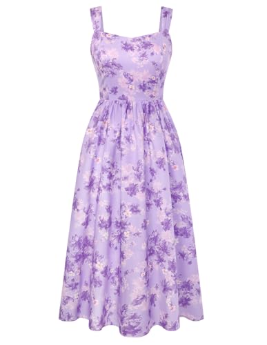 Belle Poque Women's Floral Midi Sundress with Pockets Sweetheart A