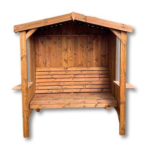 STAFFORDSHIRE OUTDOOR FURNITURE LTD Wooden Cottage Arbour with Bench Arch Seat Outdoor | Rustic Wooden Garden Arbour Seat | Patio Feature for Climbing Plants Shade & Summer Garden Living UK
