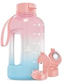 AQUAFIT 40 oz Water Bottle With Time Marker - Straw & Chug Lid - Big Water Bottle With Straw - BPA Free Gym Water Bottle With Handle - Water Jug - Large Water Bottle (40 oz - 2 Lids, Serenity)