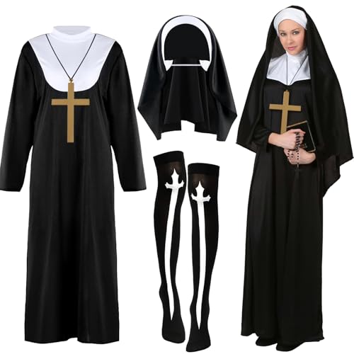Bryndo Nun Costuem Set for Women Nun Fancy Dress Kit for Halloween Cosplay-L